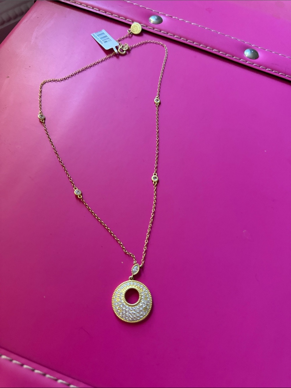 Gold Pave Circle Pendant Necklace - Women Jewelry